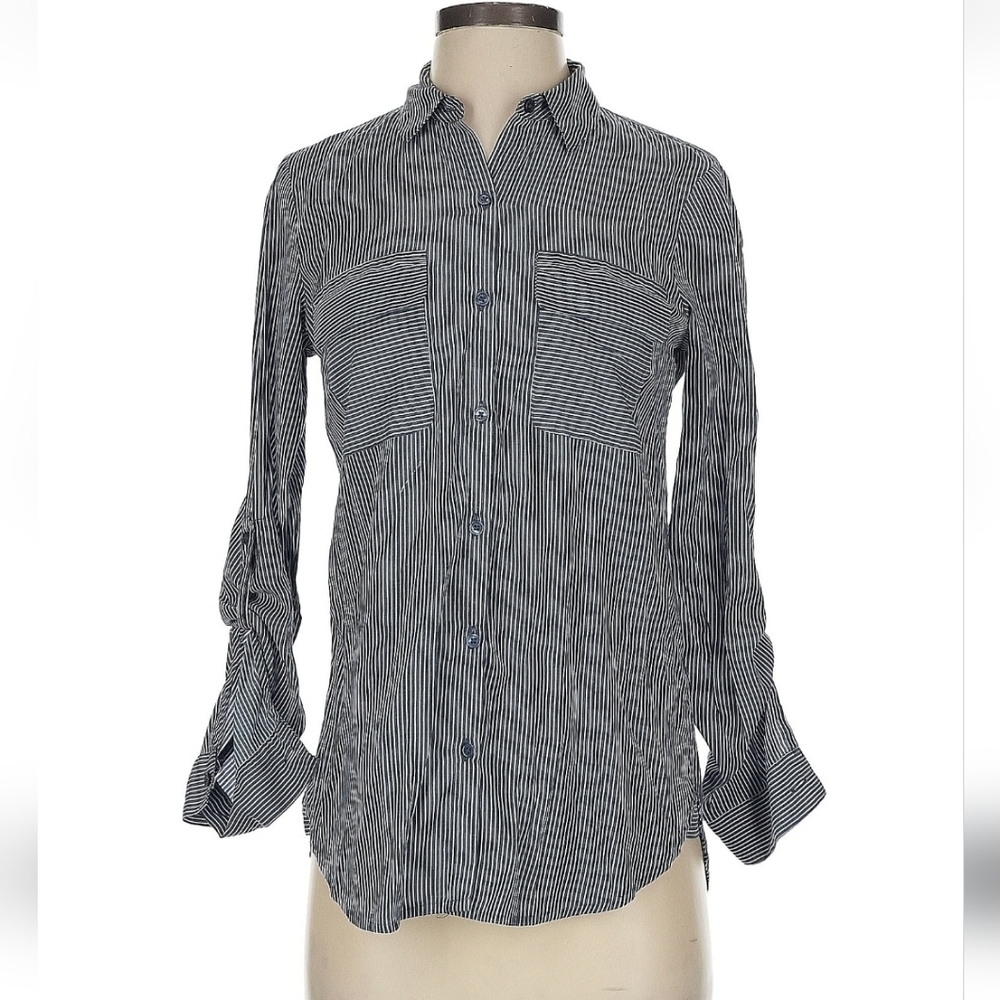 Express Blue and White Striped Button Down Shirt